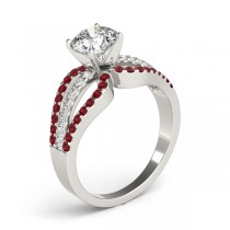 Diamond & Ruby Triple Row Engagement Ring Setting Platinum (0.52ct)