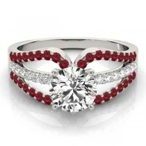 Diamond & Ruby Triple Row Engagement Ring Setting Platinum (0.52ct)