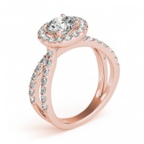 Diamond Split Shank Halo Engagement Ring Setting 14k Rose Gold (0.66ct)