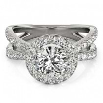Diamond Split Shank Halo Engagement Ring Setting 14k White Gold (0.66ct)