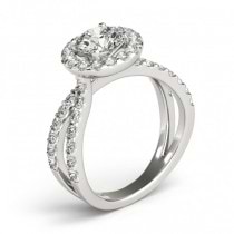 Diamond Split Shank Halo Engagement Ring Setting 14k White Gold (0.66ct)