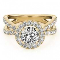 Diamond Split Shank Halo Engagement Ring Setting 14k Yellow Gold (0.66ct)