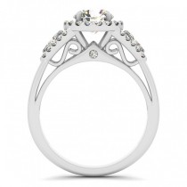 Marquise Sidestone Diamond Halo Engagement Ring 14k White Gold (1.59ct)