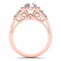 Marquise Sidestone Diamond Halo Engagement Ring 18k Rose Gold (1.59ct)