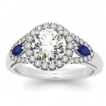 Diamond & Marquise Blue Sapphire Engagement Ring 18k White Gold (1.59ct)
