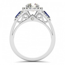 Diamond & Marquise Blue Sapphire Engagement Ring 18k White Gold (1.59ct)