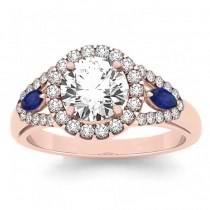 Diamond & Marquise Blue Sapphire Engagement Ring 14k Rose Gold (0.59ct)