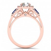 Diamond & Marquise Blue Sapphire Engagement Ring 18k Rose Gold (0.59ct)