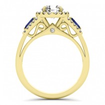 Diamond & Marquise Blue Sapphire Engagement Ring 18k Yellow Gold (0.59ct)