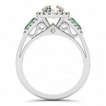 Diamond & Marquise Emerald Engagement Ring 14k White Gold (1.59ct)