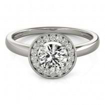 Diamond Accented Halo Engagement Ring Setting 18k White Gold (0.10ct)