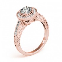 Diamond Halo Antique Style Design Engagement Ring 14k Rose Gold (1.08ct)