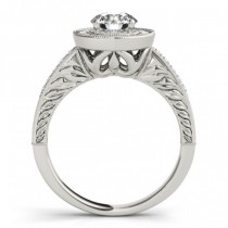 Diamond Halo Antique Style Design Engagement Ring 14k White Gold (1.08ct)
