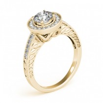 Diamond Halo Antique Style Design Engagement Ring 14k Yellow Gold (1.08ct)