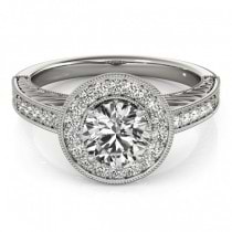 Diamond Halo Antique Style Design Engagement Ring Platinum (1.08ct)