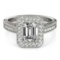 Antique Emerald Cut Diamond Engagement Ring 18k White Gold (1.80ct)