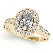 Antique Style Oval Diamond Halo Engagement Ring 14k Yellow Gold 1.50ct