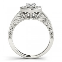 Antique Style Oval Diamond Halo Engagement Ring Palladium (1.50ct)
