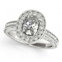 Antique Style Oval Diamond Halo Engagement Ring Platinum (1.50ct)