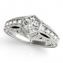 Diamond Antique Style Engagement Ring 18k White Gold (0.62ct)
