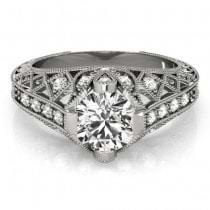 Diamond Antique Style Engagement Ring Setting 14K White Gold (0.20ct)