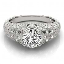 Diamond Antique Style Engagement Ring Art Deco 14K White Gold (0.20ct)