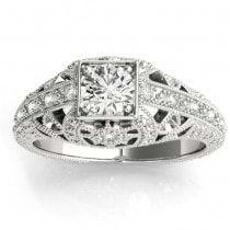 Diamond Antique Style Engagement Ring Setting 14K White Gold (0.12ct)