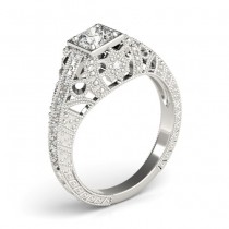 Diamond Antique Style Engagement Ring Setting 18K White Gold (0.12ct)