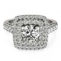 Square Double Diamond Halo Engagement Ring 14k White Gold (2.63ct)