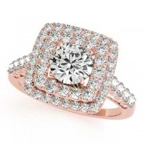 Square Double Diamond Halo Engagement Ring 18k Rose Gold (2.63ct)