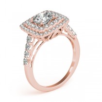 Square Double Diamond Halo Engagement Ring 18k Rose Gold (2.63ct)
