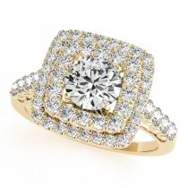 Square Double Diamond Halo Engagement Ring 18k Yellow Gold (2.63ct)
