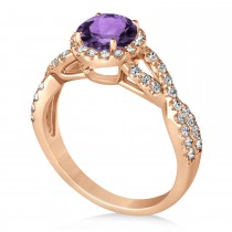 Amethyst & Diamond Twisted Engagement Ring 14k Rose Gold 1.20ct
