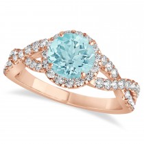 Aquamarine & Diamond Twisted Engagement Ring 14k Rose Gold 1.25ct