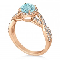 Aquamarine & Diamond Twisted Engagement Ring 18k Rose Gold 1.25ct