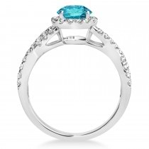 Blue Diamond & Diamond Twisted Engagement Ring 14k White Gold 1.30ct