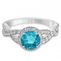 Blue Diamond & Diamond Twisted Engagement Ring 14k White Gold 1.30ct