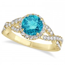 Blue Diamond & Diamond Twisted Engagement Ring 14k Yellow Gold 1.30ct