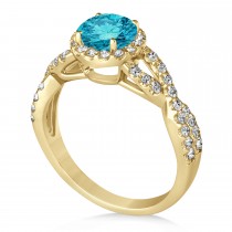 Blue Diamond & Diamond Twisted Engagement Ring 14k Yellow Gold 1.30ct