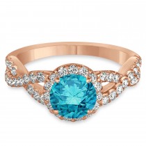 Blue Diamond & Diamond Twisted Engagement Ring 18k Rose Gold 1.30ct