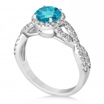 Blue Diamond & Diamond Twisted Engagement Ring 18k White Gold 1.30ct