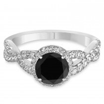 Black Diamond & Diamond Twisted Engagement Ring 14k White Gold 1.30ct