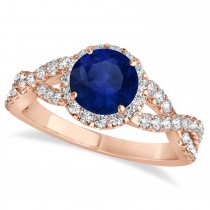 Blue Sapphire & Diamond Twisted Engagement Ring 14k Rose Gold 1.55ct