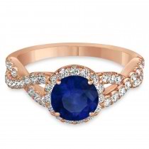 Blue Sapphire & Diamond Twisted Engagement Ring 14k Rose Gold 1.55ct