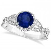 Blue Sapphire & Diamond Twisted Engagement Ring 14k White Gold 1.55ct