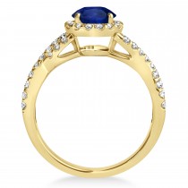 Blue Sapphire & Diamond Twisted Engagement Ring 14k Yellow Gold 1.55ct
