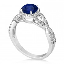 Blue Sapphire & Diamond Twisted Engagement Ring 18k White Gold 1.55ct