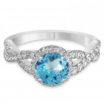 Blue Topaz & Diamond Twisted Engagement Ring 14k White Gold 1.50ct