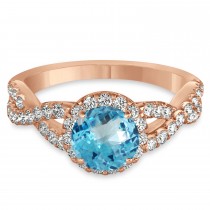 Blue Topaz & Diamond Twisted Engagement Ring 18k Rose Gold 1.50ct