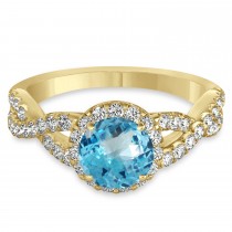 Blue Topaz & Diamond Twisted Engagement Ring 18k Yellow Gold 1.50ct